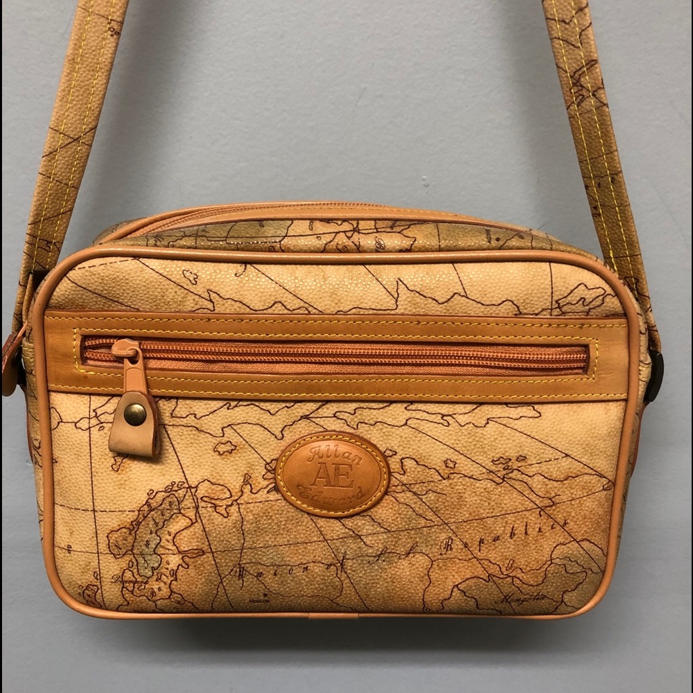 Alviero Martini 1a Classe Tan Map-Print Shoulder Bag